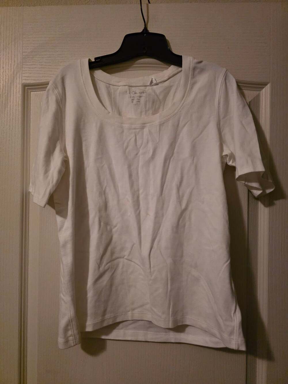 By Chico's Short Sleeve T-Shirt Size 2 White Scoop Neck Cotton